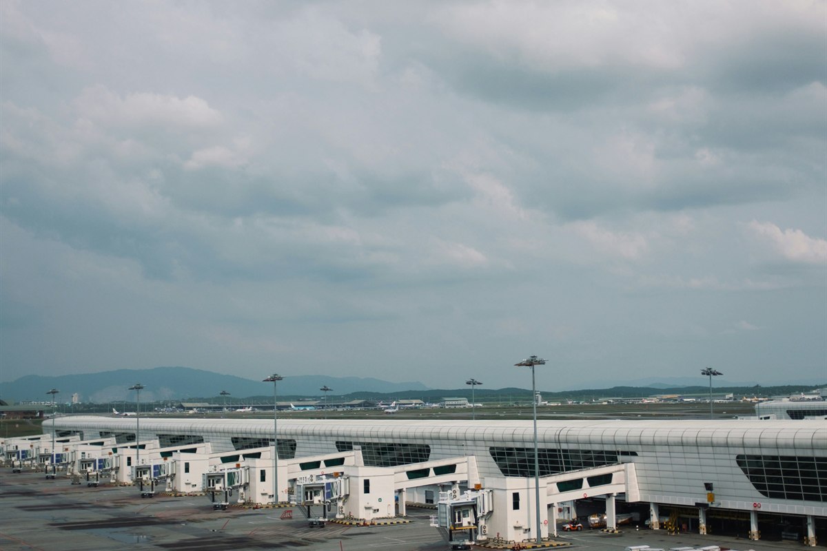 Cars parked near an airport terminal